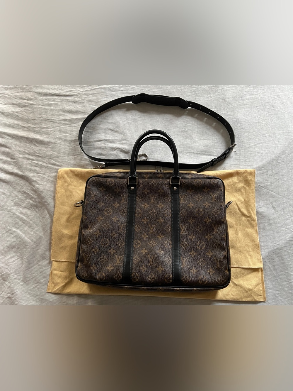 Authentic Louis Vuitton Monogram Macassar Porte Documents Voyage PDV Pm Bag